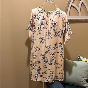 Floral Peach Dress with Ruffle Sleeves